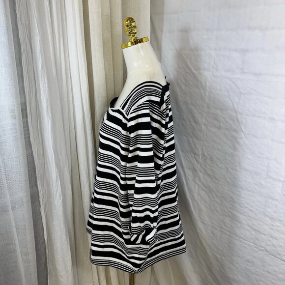 TALBOTS Women's Top Black White Stripe 3/4 Sleeves 100% Cotton 3XP Preppy Boho - Picture 2 of 10
